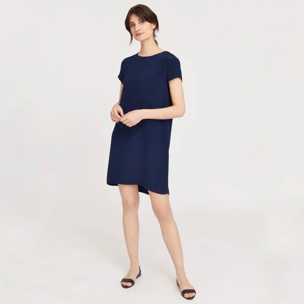 Cuyana Silk Tee Dress in Navy Size Small